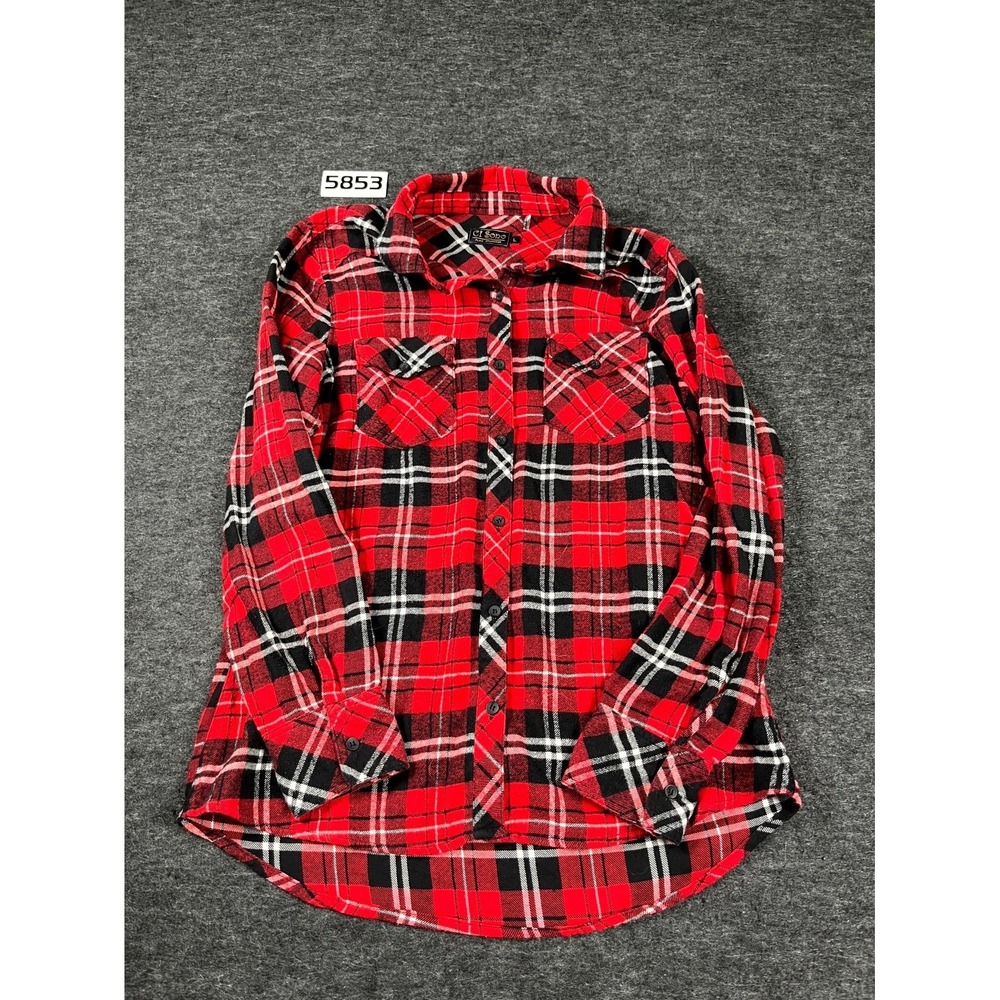 Ci Sono Shirt Womens Large Red Black Plaid Cotton Pockets Long Sleeve Button Up